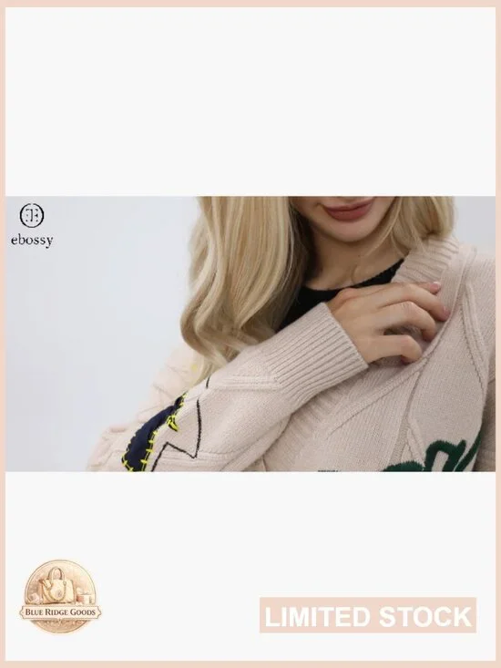 Chunky Knit Cardigan V-Neck Open Front Embroidery Loose Fit Y2K Chic - Picture 5 of 7